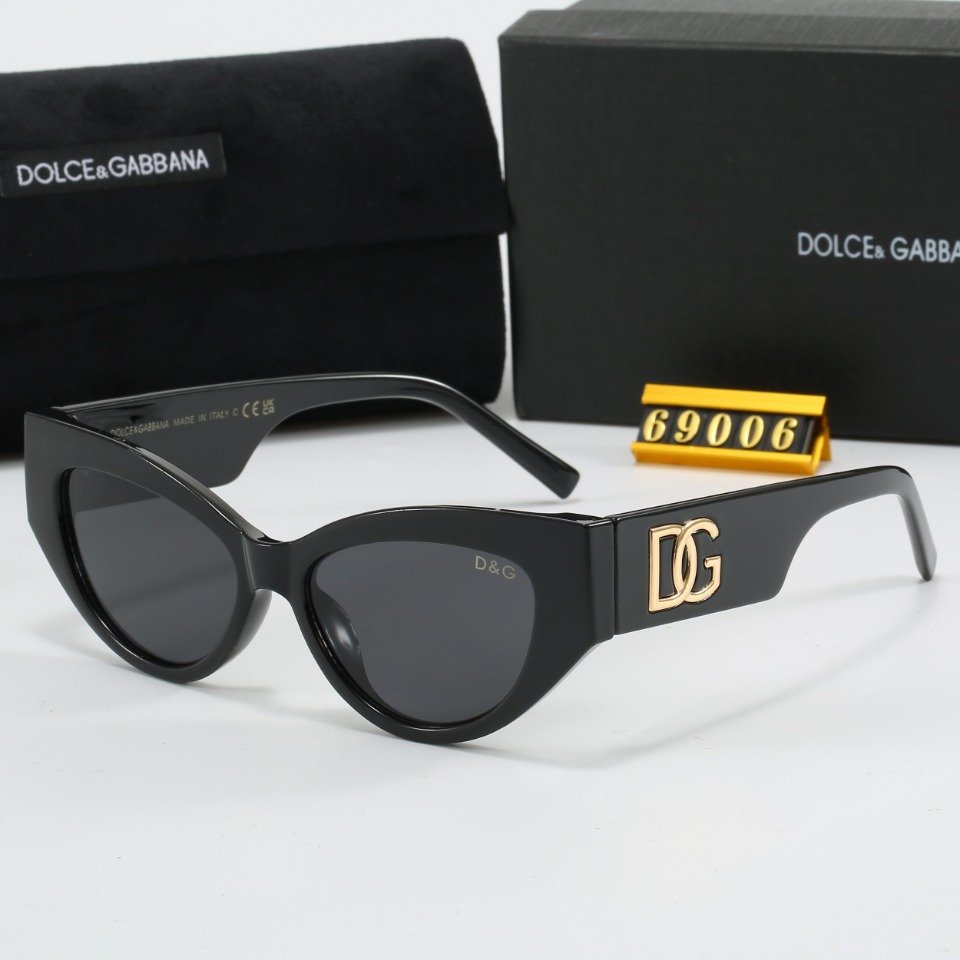 Dolce & Gabbana Inspired Black Cat-Eye Sunglasses with Gold DG Logo