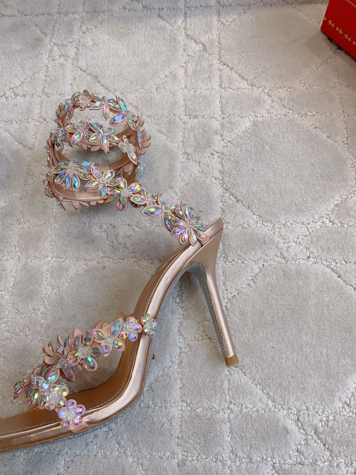 Eva Floral Crystal Embellished High Heel Sandals – Luxury Bridal Rhinestone Spiral Ankle Strap Heels - Image 2
