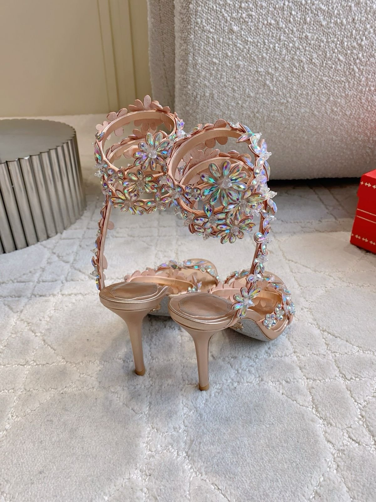 Eva Floral Crystal Embellished High Heel Sandals – Luxury Bridal Rhinestone Spiral Ankle Strap Heels - Image 5