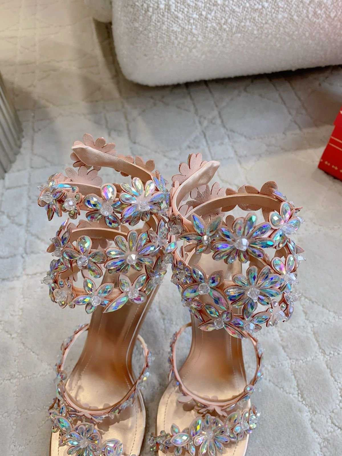 Eva Floral Crystal Embellished High Heel Sandals – Luxury Bridal Rhinestone Spiral Ankle Strap Heels - Image 6