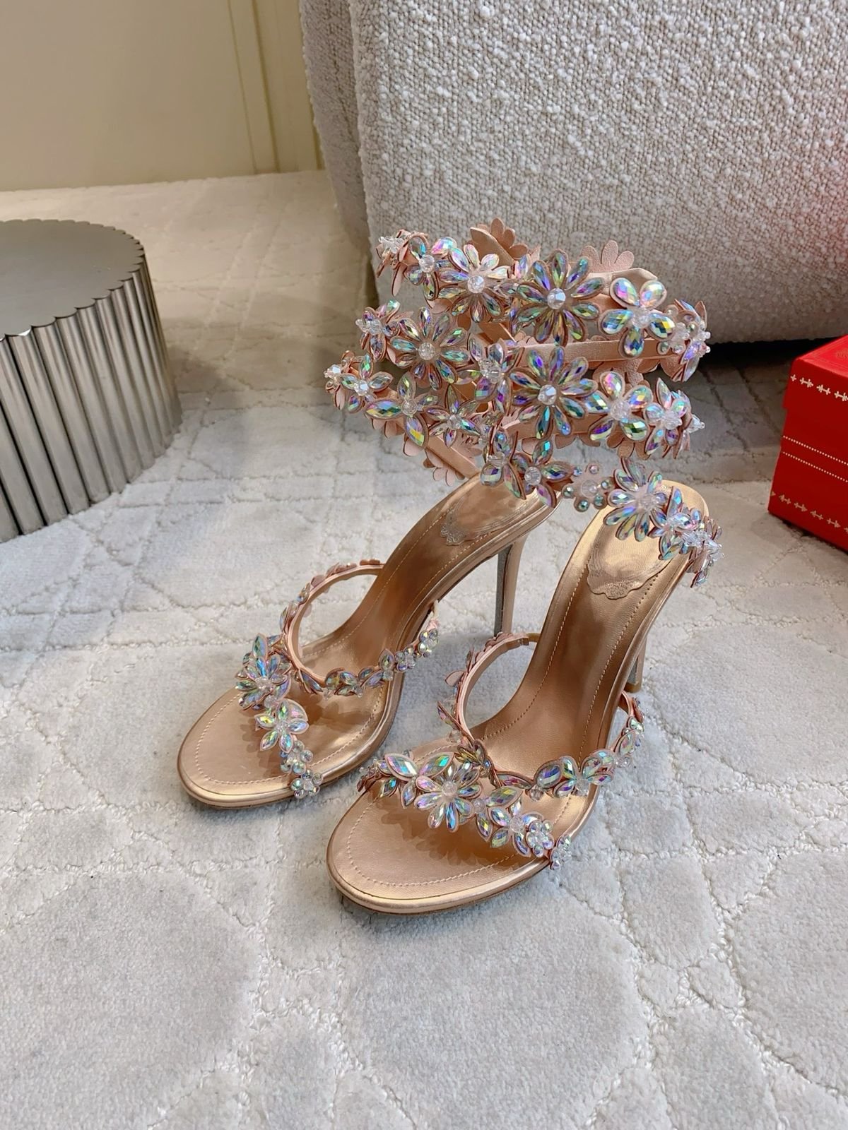 Eva Floral Crystal Embellished High Heel Sandals – Luxury Bridal Rhinestone Spiral Ankle Strap Heels - Image 7