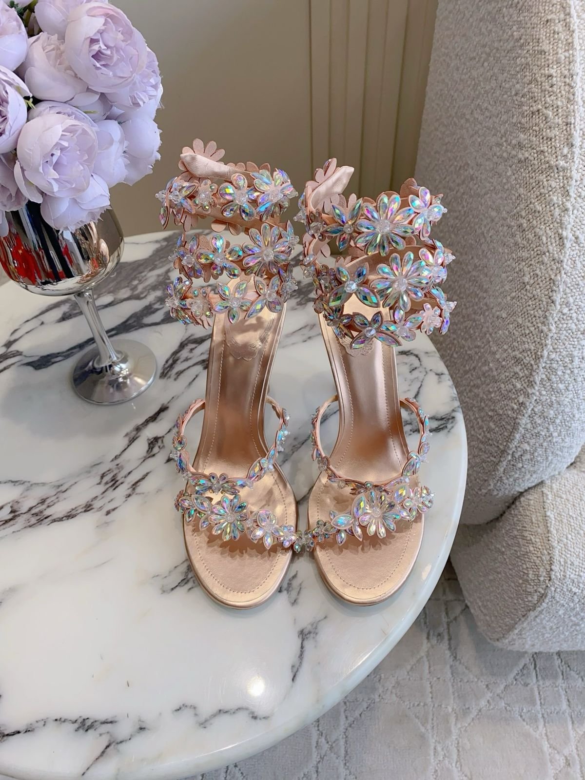 Eva Floral Crystal Embellished High Heel Sandals – Luxury Bridal Rhinestone Spiral Ankle Strap Heels - Image 9